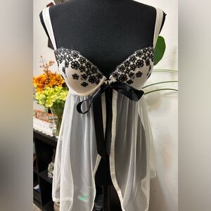 Victoria’s Secret Women’s White Sheer Open Front Babydoll Bra Lingerie Size 36B
